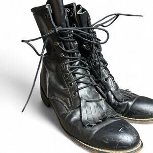 Black Leather Combat Boots size 6.5 - Vintage Lace-Up Logger Boots